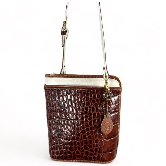American Executive Handbags - American Exec Brown&White Croc Embossed Leather Adjustable Crossbody Bag